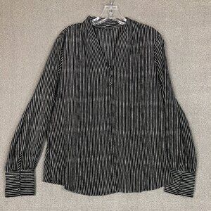 Adrianna Pappell Black and White Striped Women's Blouse, Large